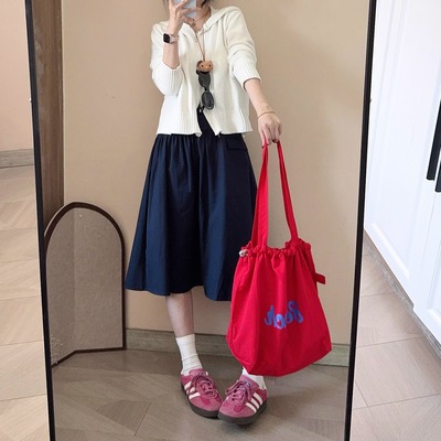 ITSOUMEI通勤帆布包大容量红色字母托特包包女松弛感单肩包小个子