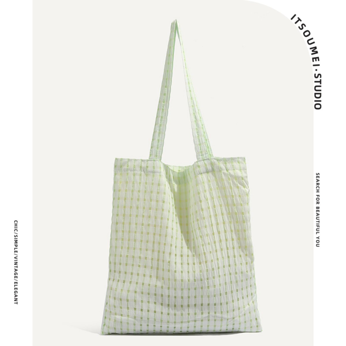 ITSOUMEI多巴胺格子单肩慵懒风大容量高级简约百搭薄荷绿托特包女,箱包皮具/热销女包/男包,时尚帆布包,淘宝优惠券,粉丝福利购,淘宝优惠卷