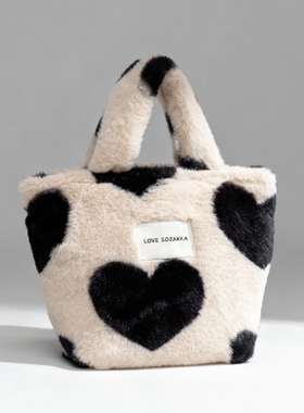 ITSOUMEI日系毛绒爱心托特包女学生手提包大容量收纳包毛绒包包
