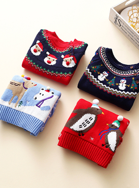 【亏本清仓】童装男女童棉圣诞套头毛衣新年红色针织衫宝宝打底衫