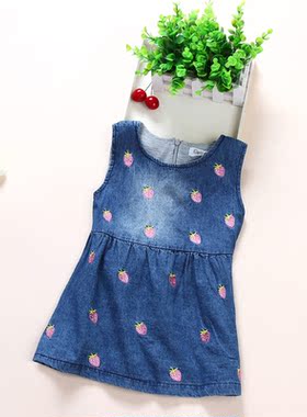 【亏本清仓100110120130码】草莓背心裙女童连衣裙裙子宝宝牛仔裙