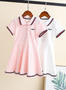 韩版童装夏款女童纯棉翻领连衣裙中大童休闲运动裙子学院风公主裙