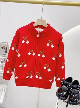 【亏本清仓】童装女童纯棉加绒加厚拉链毛衣保暖开衫外套宝宝内搭