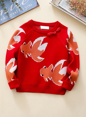 【亏本清仓】女童套头毛衣新年款年红色纯棉针织衫打底衫线衣童装