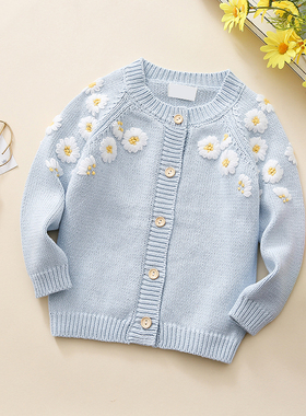 韩版童装秋冬女童纯棉雏菊毛衣外套儿童洋气针织开衫宝宝线衣上衣