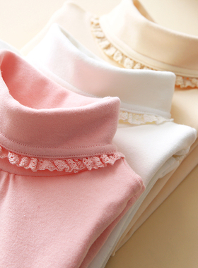 【亏本清仓】童装女童纯棉花边高领打底衫儿童长袖T恤保暖上衣