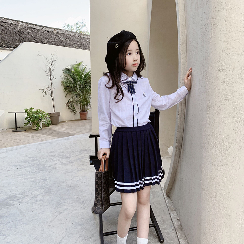 韩版童装秋女童纯棉白色长袖衬衫中大童学院风衬衣儿童打底衫上衣
