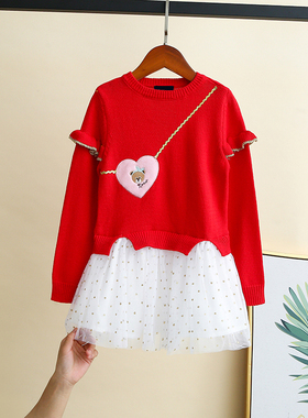 【亏本清仓】童装女童棉长袖连衣裙儿童网纱裙宝宝公主裙毛衣裙子