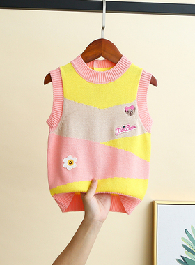 【亏本清仓】童装女童纯棉毛线马甲儿童针织衫毛衣外穿背心坎肩