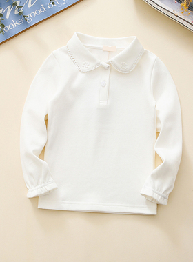 【亏本清仓】女童白色T恤纯棉翻领打底衫大童学院风衬衫衬衣童装