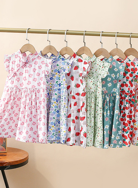 【返季清仓】女童棉绸连衣裙碎花人造棉公主裙子中国风复古旗袍裙