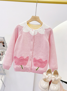女童加绒毛衣韩版童装冬加厚开衫外套儿童保暖针织衫宝宝棉衣上衣