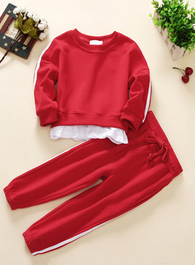 韩版童装秋女童纯棉时尚休闲运动套装中大童卫衣长裤亲子两件套