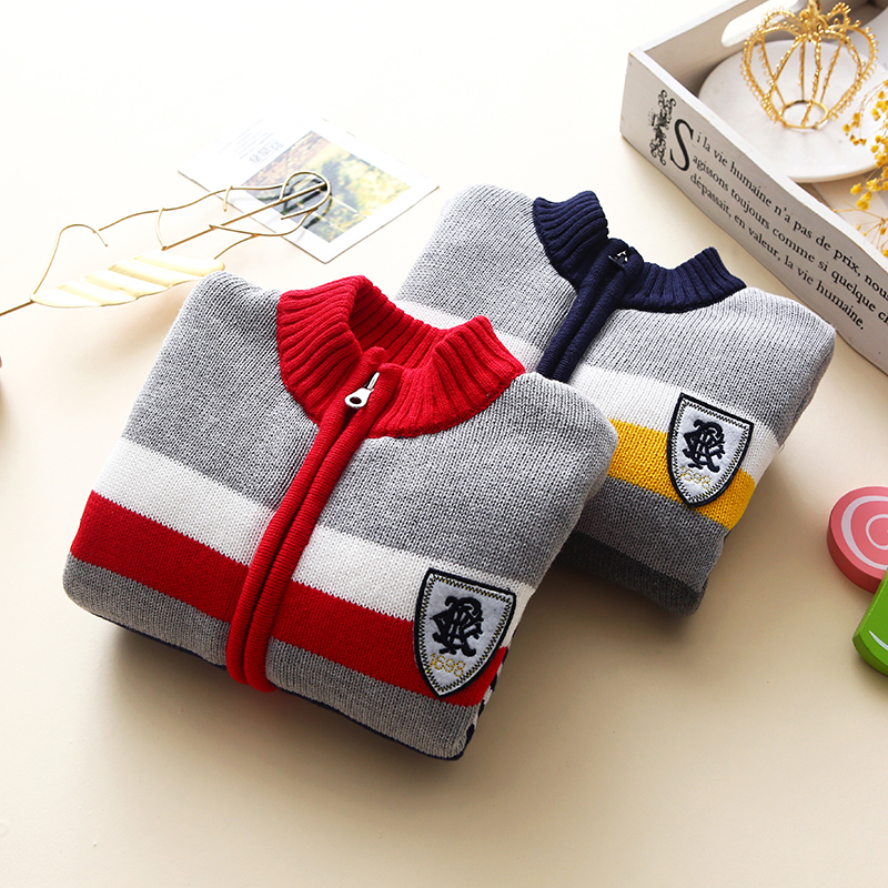 男童加绒加厚保暖针织开衫