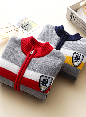 【亏本清仓】童装冬男童纯棉加绒加厚开衫毛衣儿童针织衫外套保暖