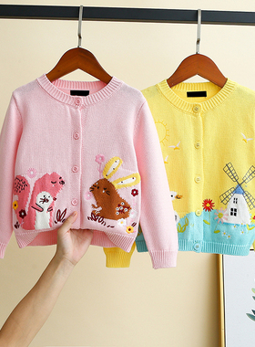 【亏本清仓】女童开衫毛衣外套纯棉卡通针织衫儿童保暖上衣线衣