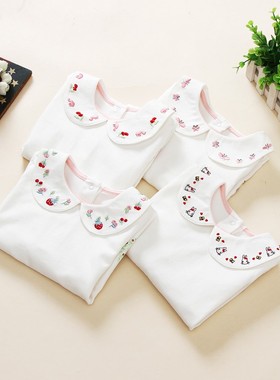 【亏本清仓】童装女童纯棉百搭长袖T恤白色娃娃领打底衬衫上衣