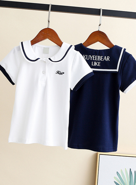 【断码清110120130】女童纯棉学院风短袖T恤中大童运动打底娃娃衫