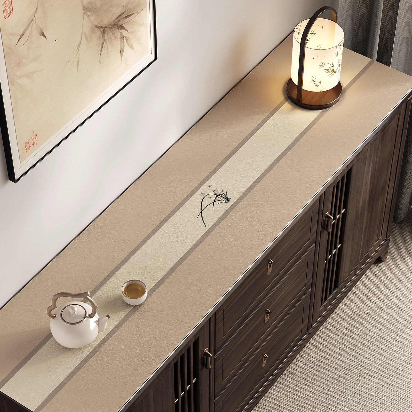 防污硅新中式边柜桌垫长方形电视柜玄关鞋柜台面保护垫可自由裁剪,居家布艺,桌布,淘宝优惠券,粉丝福利购,淘宝优惠卷