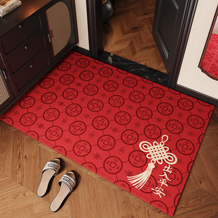 新中式入户门口地毯家用红色进门防滑耐脏免洗出入平安中国结门垫