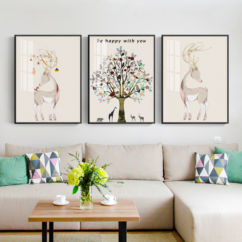 Gia đình Triptych trang trí sơn phòng khách sofa bối cảnh bức bích họa Bắc Âu hiện đại không khí nhà hàng tối giản