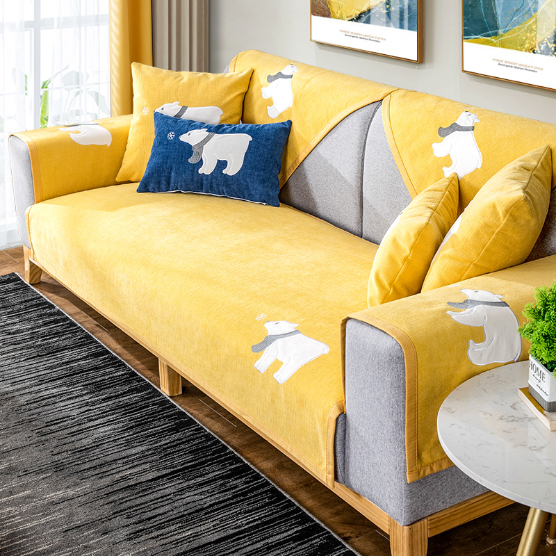 Dễ thương Gấu sofa chenille đệm trượt Scandinavian hiện đại nhỏ gọn bộ sofa dày vỏ đệm bốn mùa phổ biến