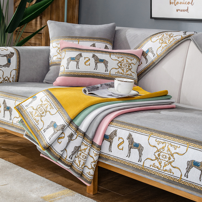 Rắn màu chenille sofa đệm sofa đệm Four Seasons chung trượt tấm vải liệm Bắc Âu tối giản thiết lập phổ biến hiện đại