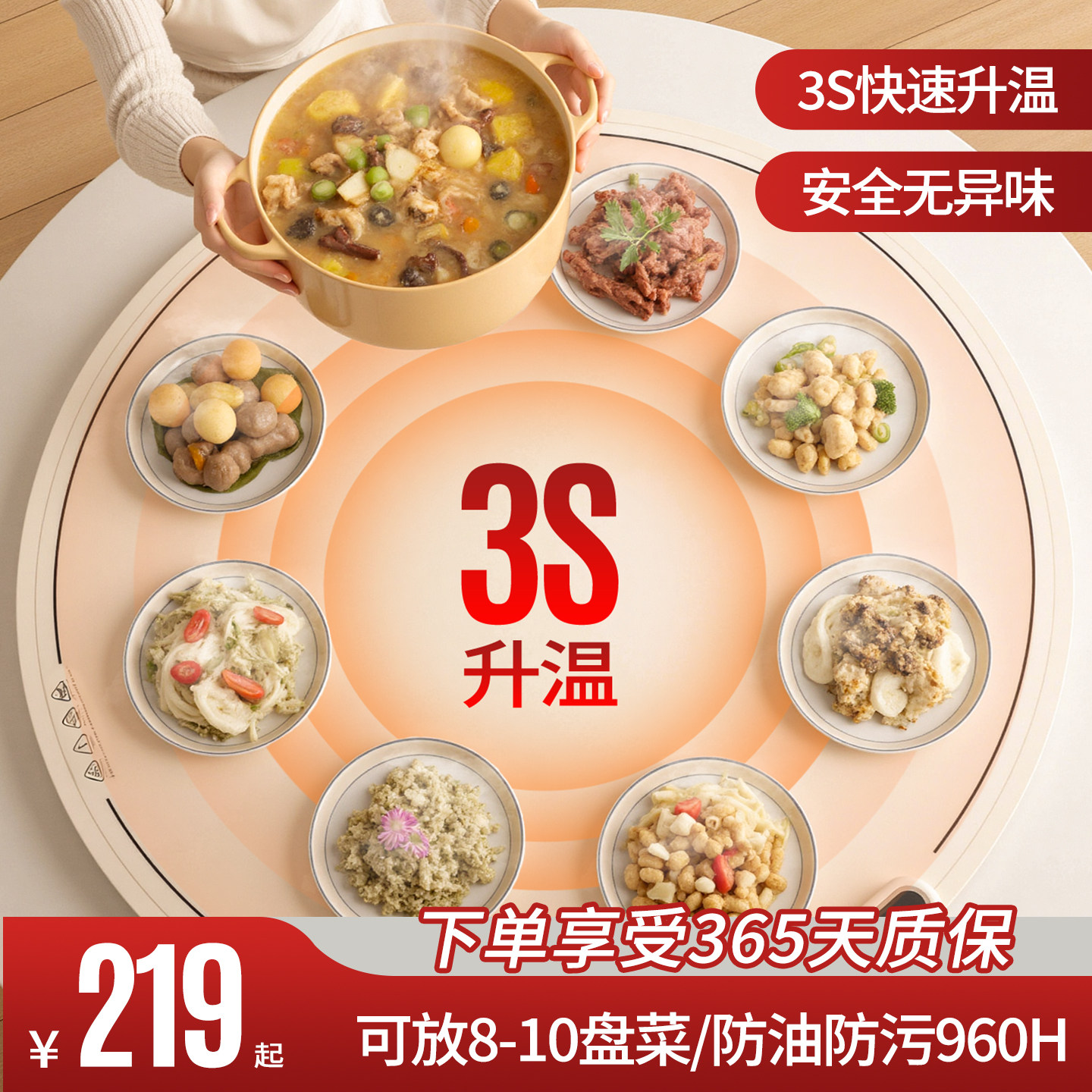 圆形暖菜垫可折叠餐桌2025新款家用暖菜板可调温多功能圆桌加热垫