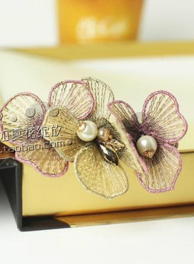 Christ克丽斯汀刺绣花朵横夹弹簧夹顶夹马尾夹时尚水晶发夹