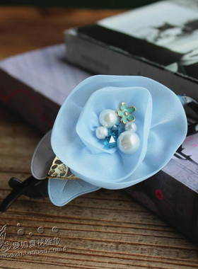 Christ克丽斯汀甜美发饰绢纱玫瑰花朵香蕉夹八字夹夹盘发发饰