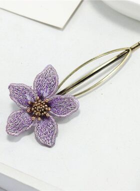 Christ日韩发饰布艺花朵刺绣韩版边夹bb夹刘海夹头饰饰品一字夹