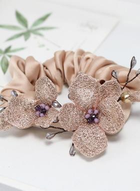 CHRIST/克丽斯汀发饰 金丝网纱绣球花朵马尾发圈 发绳皮筋头花