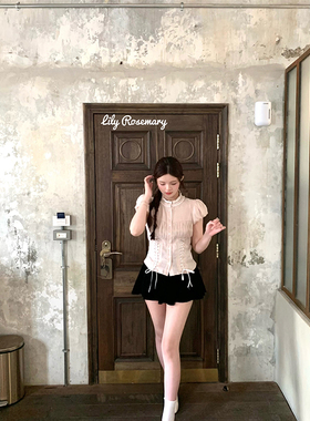 Lily Rosemary/浮光玫瑰 蕾丝宫廷绑带娃娃天丝棉衬衫泡泡袖衬衣