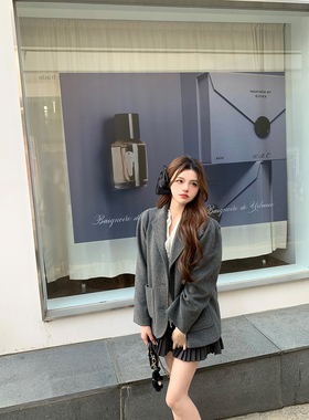 Lily Rosemary/ 雪季心动 灰色呢公主叠褶袖翻领西装外套