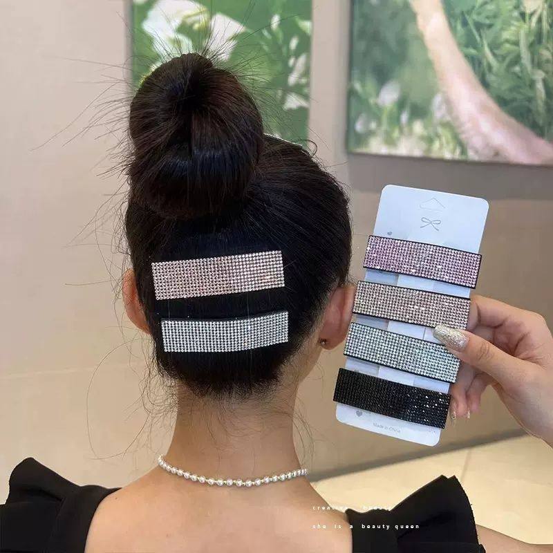 大号后脑勺黑色发夹水钻韩版