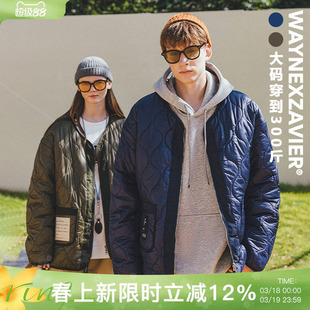 韦恩泽维尔大码加肥加大菱形格棉衣男冬季宽松无领短款厚外套7863