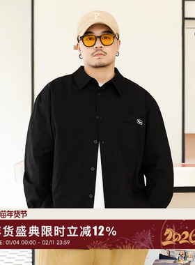韦恩泽维尔大码黑色长袖衬衫男宽松春秋加肥加大日系打底衬衣8391