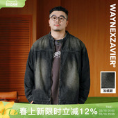 韦恩泽维尔潮牌大码 洗水牛仔外套男宽松高级感痞帅立领夹克8897