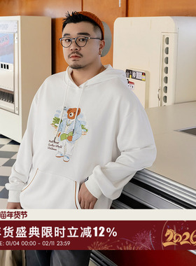 320g韦恩泽维尔宽松大码秋冬连帽卡通印花撞色兜袋休闲卫衣男9308