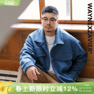 韦恩泽维尔大码毛呢外套男加厚宽松加肥加大翻领商务休闲呢子9020