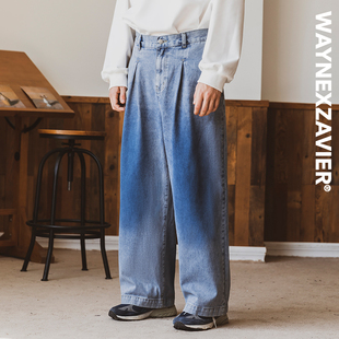 7978 男秋胖子宽松ins高街阔腿长裤 韦恩泽维尔潮牌大码 直筒牛仔裤