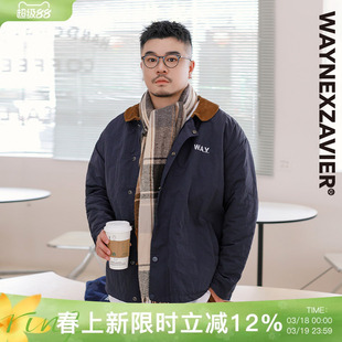 韦恩泽维尔大码宽松加肥加大冬季灯芯绒翻领绣花拉链棉服男8914