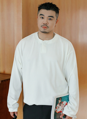 韦恩泽维尔大码休闲圆领POLO衫男宽松秋季格纹肌理感垂感抗皱8741