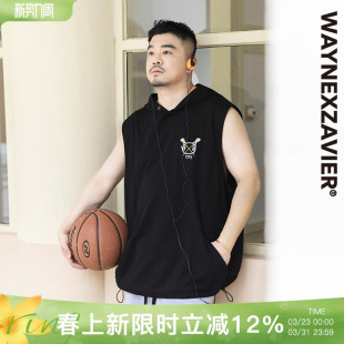 韦恩泽维尔潮牌大码 宽松少年感休闲运动连帽V领坎肩背心8815 男装