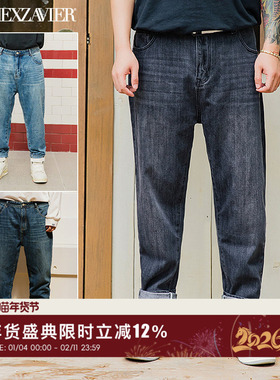 韦恩泽维尔加肥加大休闲百搭大码宽松直筒裤棉洗水牛仔裤男6581