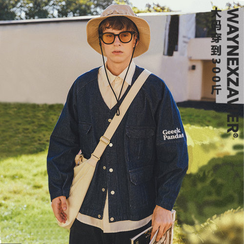 韦恩泽维尔V领春秋宽松牛仔外套