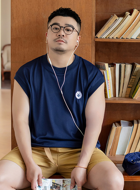 韦恩泽维尔加肥加大宽松大码男夏圆领印绣花网眼透气弹力背心9208