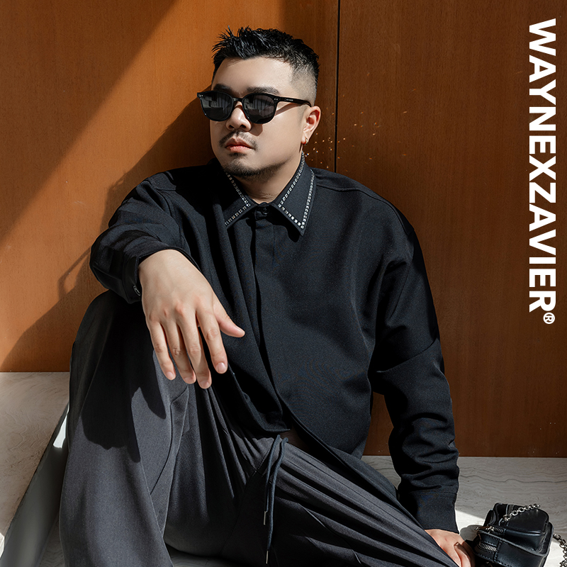 韦恩泽维尔翻领长袖休闲烫钻衬衫