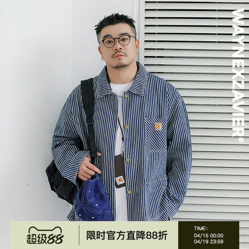 韦恩泽维尔翻领秋冬条纹夹克外套