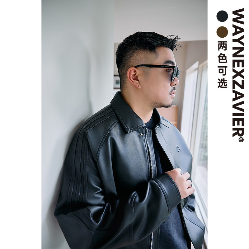 韦恩泽维尔宽松大码男翻领分割插肩袖绣花休闲复古皮衣外套8328,男装,皮衣,淘宝优惠券,粉丝福利购,淘宝优惠卷